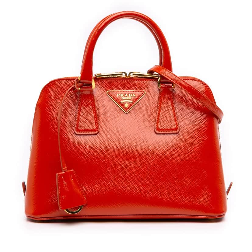 Prada Small Saffiano Vernice Promenade Satchel Orange Leather Very good condition - Front View