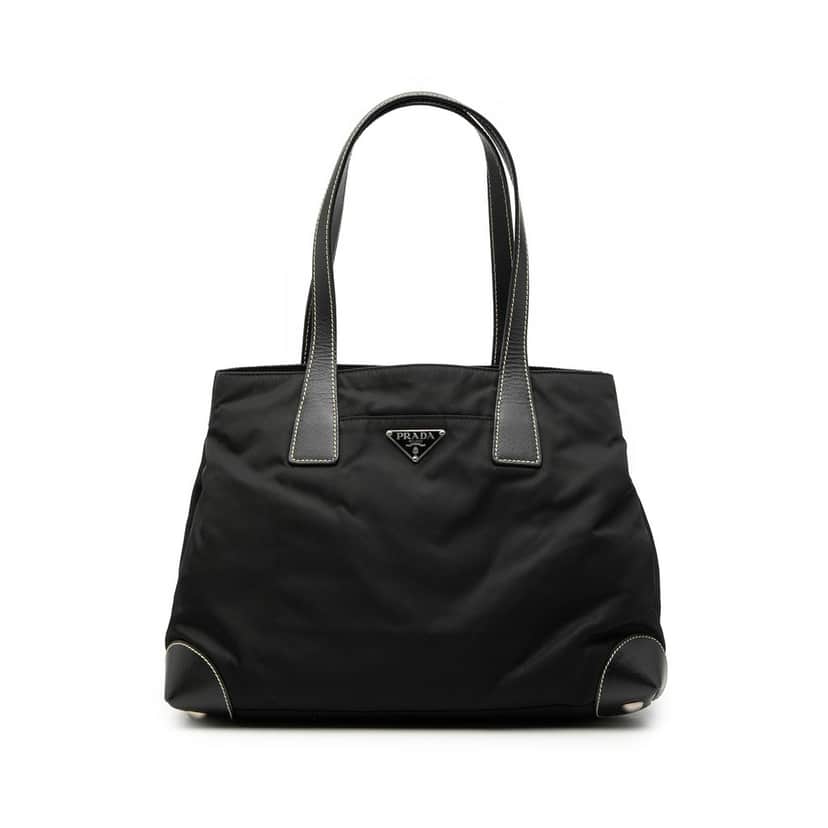 Prada Saffiano Trimmed Tessuto Shopper Tote Black Very good condition - Front View