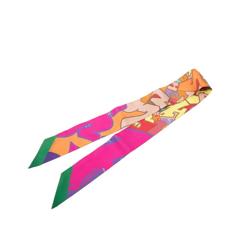 Hermès Graff Graffiti Silk Twilly Scarf Pink Very good condition - Front View