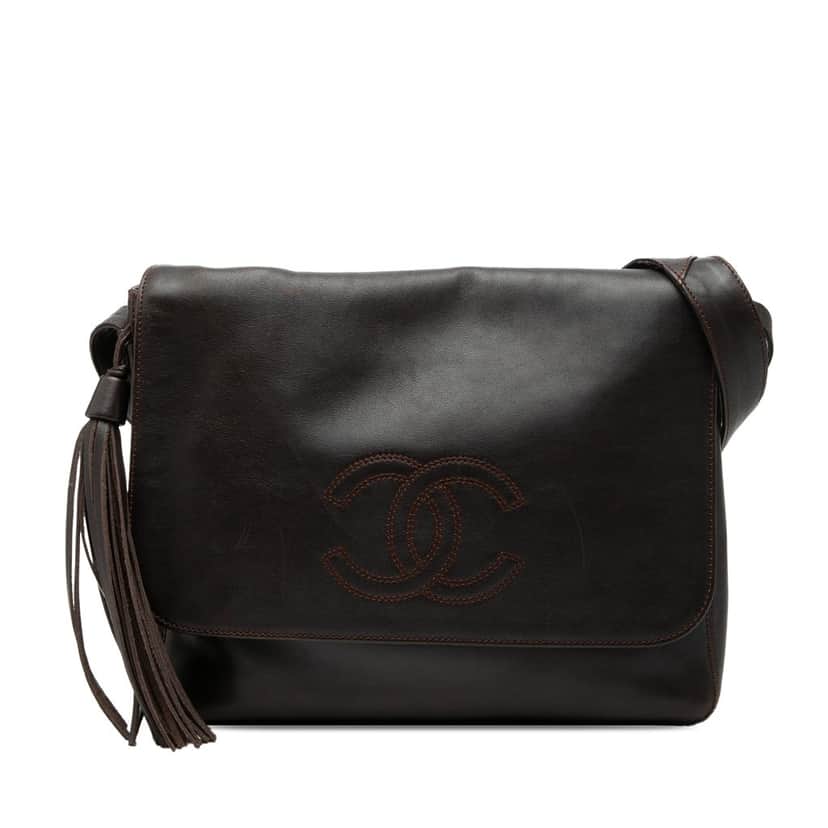 Chanel CC Lambskin Tassel Flap Messenger Bag Brown Leather Very good condition - Front View