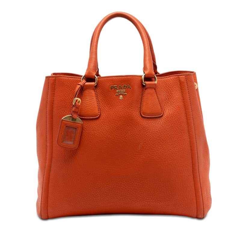 Prada Vitello Daino Open Convertible Tote Orange Leather Very good condition - Front View