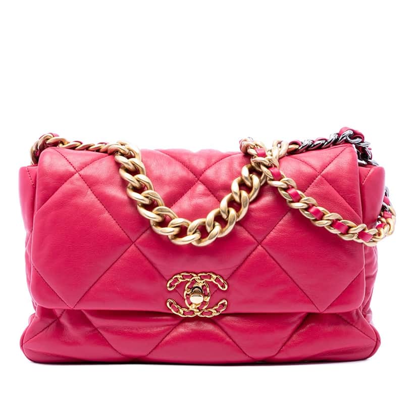 Chanel Large Lambskin 19 Flap Pink Leather Very good condition - Front View