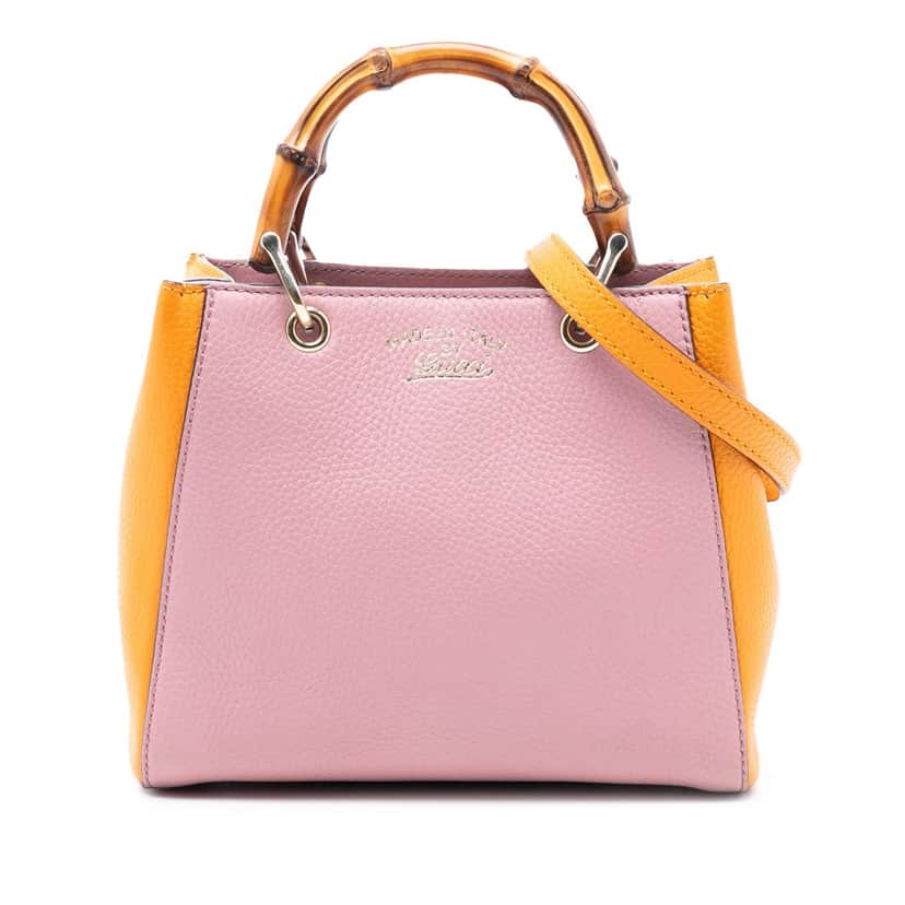 Gucci Mini Bicolor Calfskin Bamboo Shopper Satchel Pink Leather Very good condition - Front View