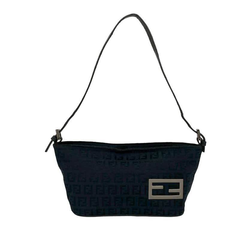 Fendi Zucchino Canvas Shoulder Bag Black Very good condition - Front View