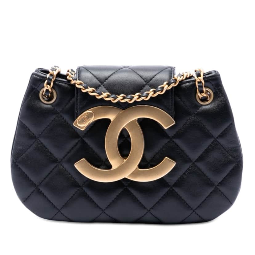 Chanel Small Quilted Lambskin Giant CC Chain Compartment Messenger Bag Black Leather Very good condition - Front View