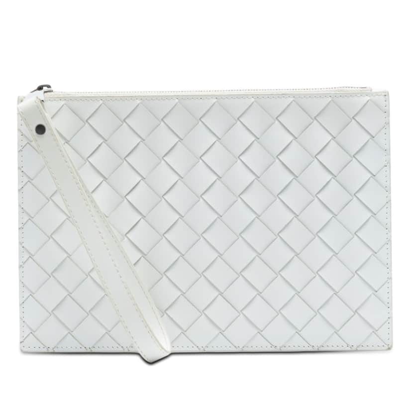 Bottega Veneta Leather Intrecciato Clutch White Leather Very good condition - Front View