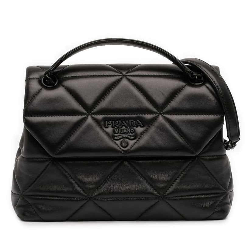 Prada Small Nappa Triangle Stitched Spectrum Flap Black Leather Very good condition - Front View