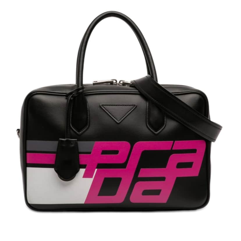 Prada City Calf Racing Satchel Black Leather Very good condition - Front View