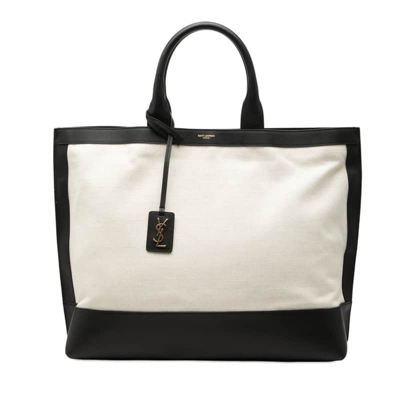 Saint Laurent Bicolor Canvas and Leather Cabas Tote White Very good condition - Front View