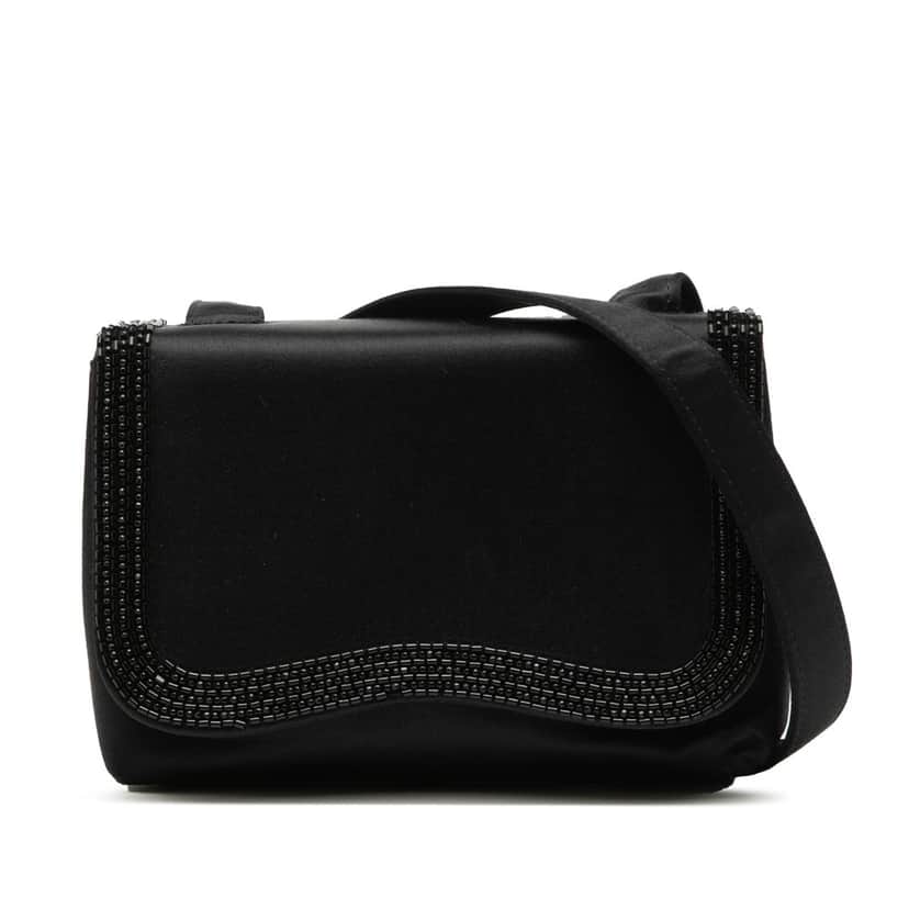 Chanel Mini Satin Beaded Flap Crossbody Black Very good condition - Front View