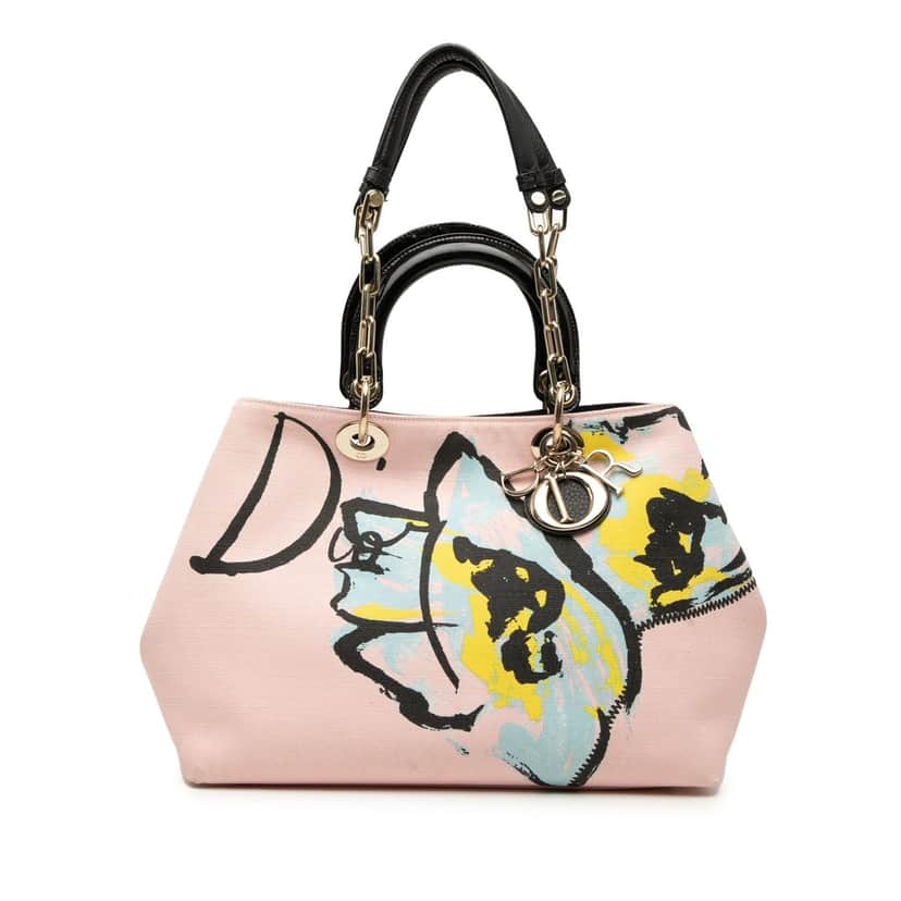 Dior Limited Edition Medium Canvas Floral Printed Diorissimo Satchel Pink Very good condition - Front View