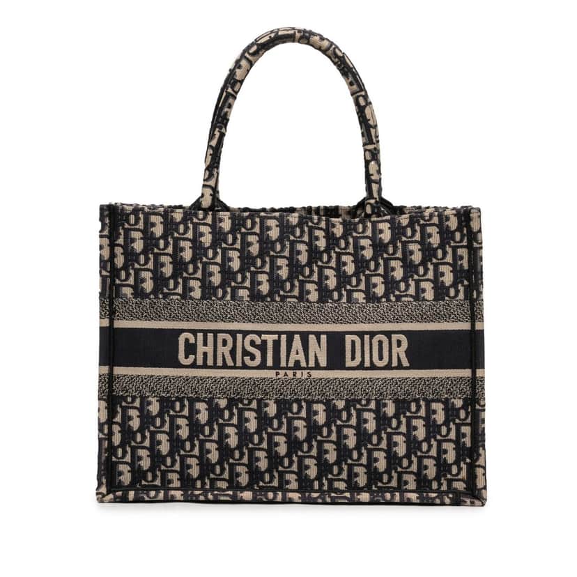 Dior Medium Oblique Embroidered Canvas Book Tote Blue Very good condition - Front View