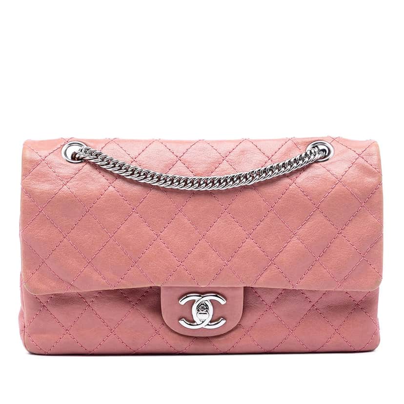 Chanel Medium Classic Washed Lambskin Bijoux Chain Double Flap Pink Leather Very good condition - Front View