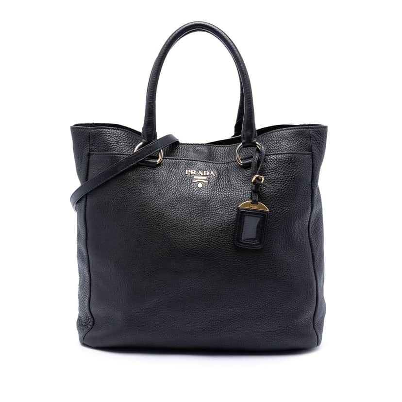 Prada Vitello Daino Open Convertible Tote Black Leather Very good condition - Front View