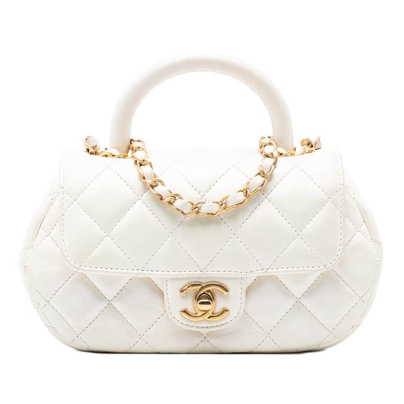 Chanel CC Quilted Lambskin Top Handle Bag White Leather Never worn, with tag - Front View