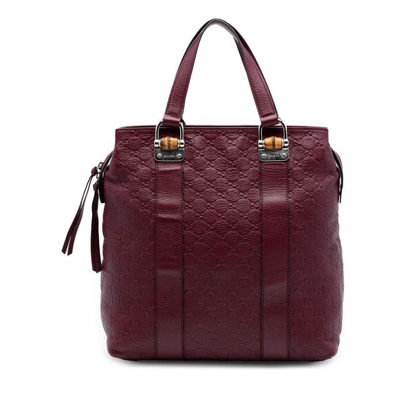 Gucci Guccissima Tender Bamboo Bar Tote Red Leather Very good condition - Front View