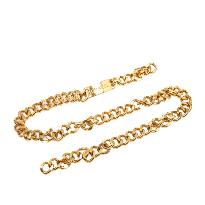 Chanel Gold Plated Logo Plate Chain Belt Gold Metal Very good condition - Front View