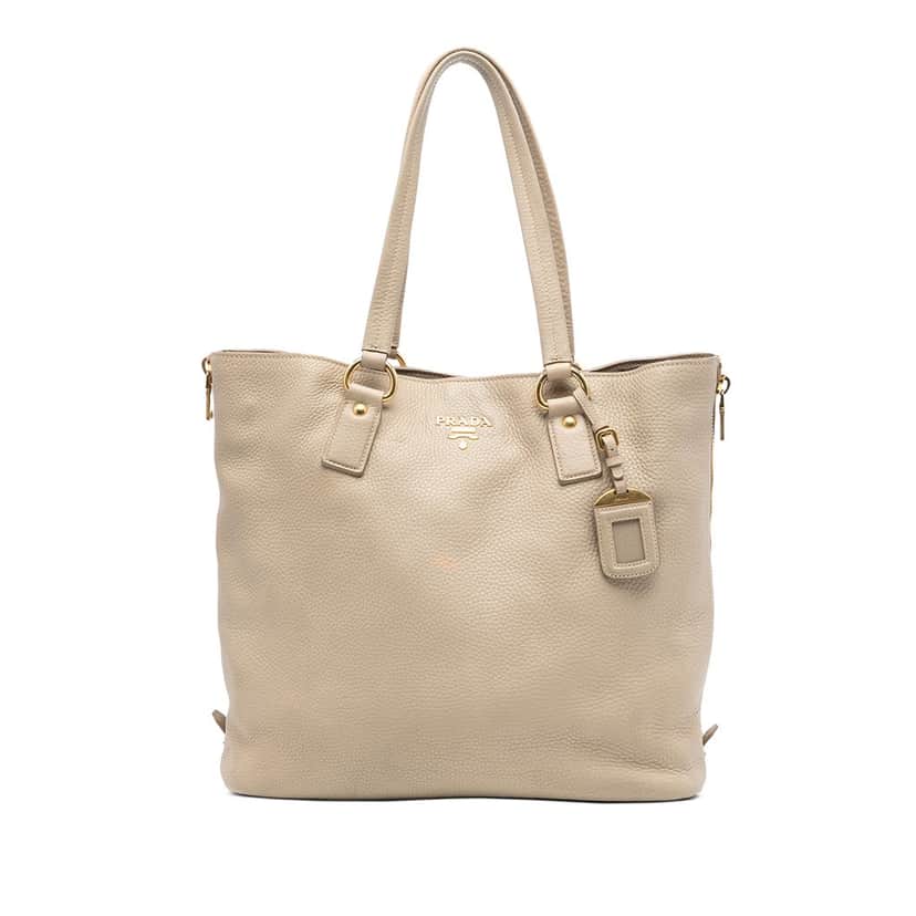 Prada Vitello Daino Side Zip Shopper Tote Brown Leather Very good condition - Front View