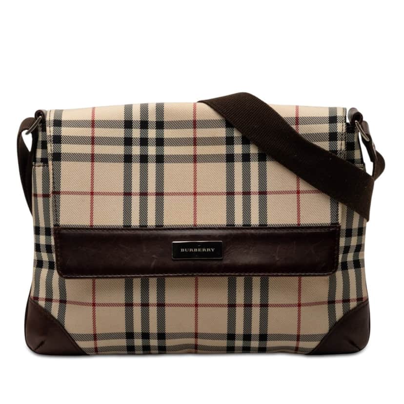 Burberry House Check Canvas Flap Crossbody Beige Very good condition - Front View