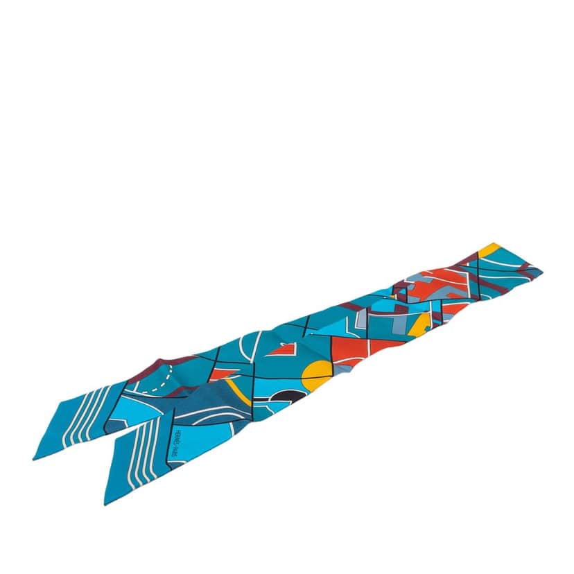 Hermès Sportif Silk Twilly Scarf Blue Very good condition - Front View