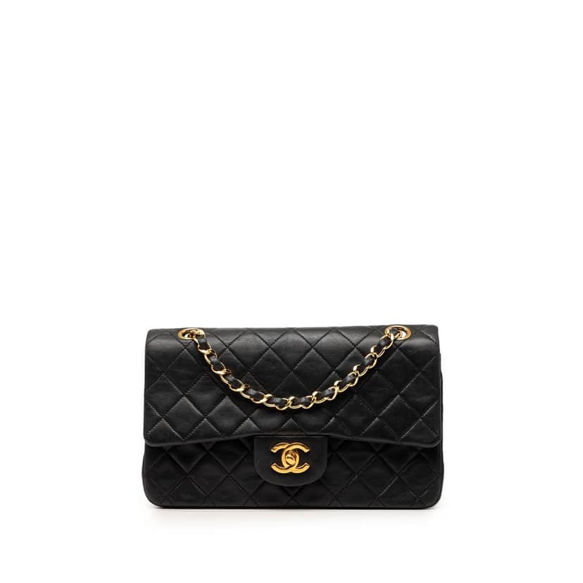 Chanel Small Classic Lambskin Double Flap Black Leather Very good condition - Front View