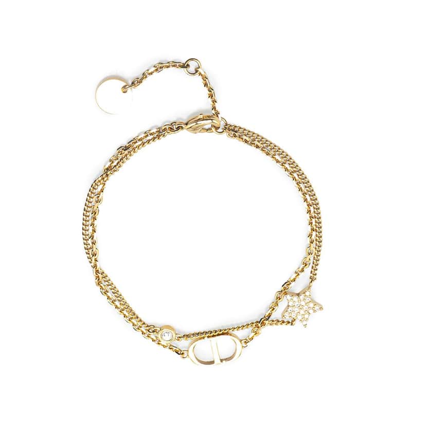 Dior Petit Gold Plated CD Star Charm Double Chain Bracelet Gold Metal Very good condition - Front View