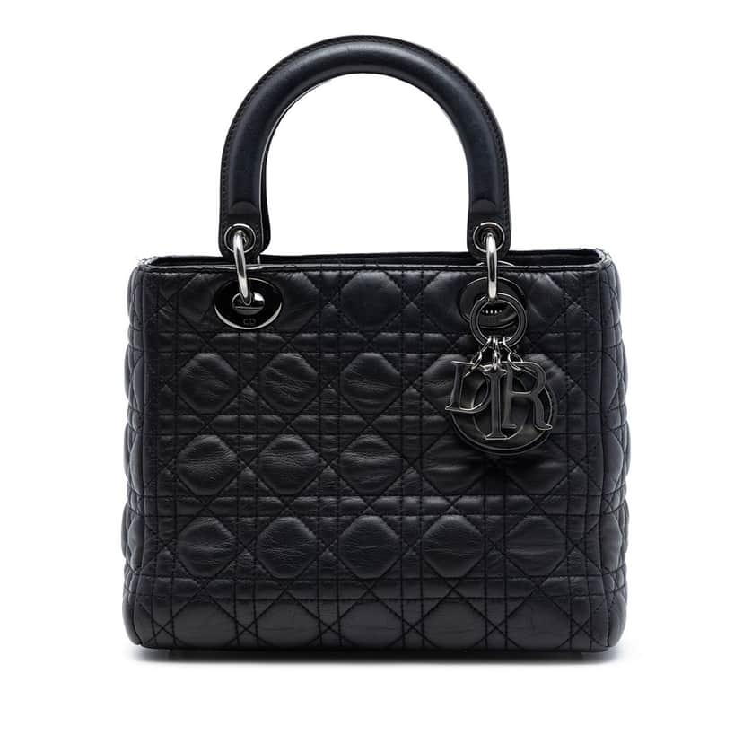 Dior Medium Lambskin Cannage Lady Dior Black Leather Very good condition - Front View