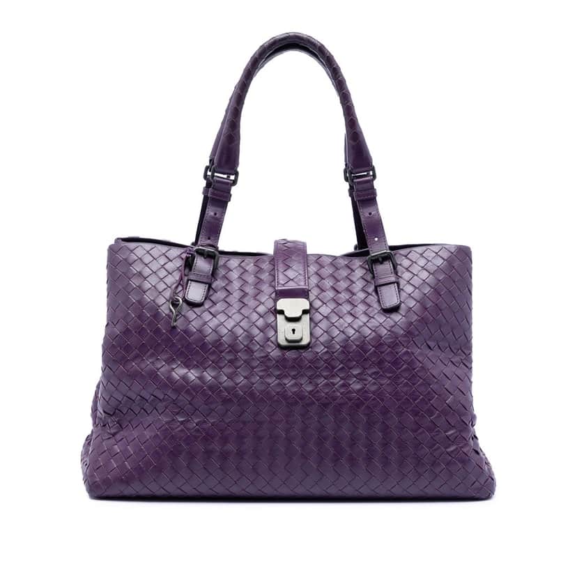 Bottega Veneta Medium Nappa Intrecciato Roma Tote Purple Leather Very good condition - Front View