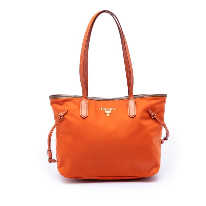 Prada Saffiano Trimmed Tessuto Open Tote Orange Very good condition - Front View