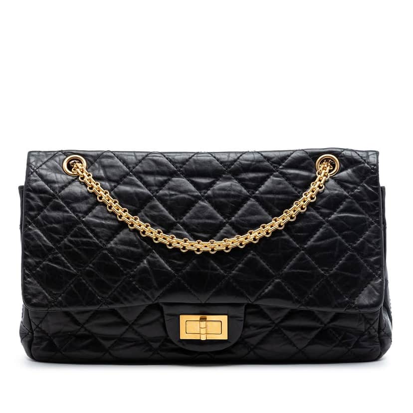 Chanel Quilted Aged Calfskin Reissue 2.55 Double Flap 227 Black Leather Very good condition - Front View