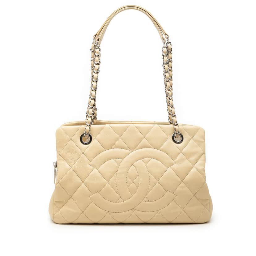 Chanel Petite Caviar Timeless Tote White Leather Very good condition - Front View