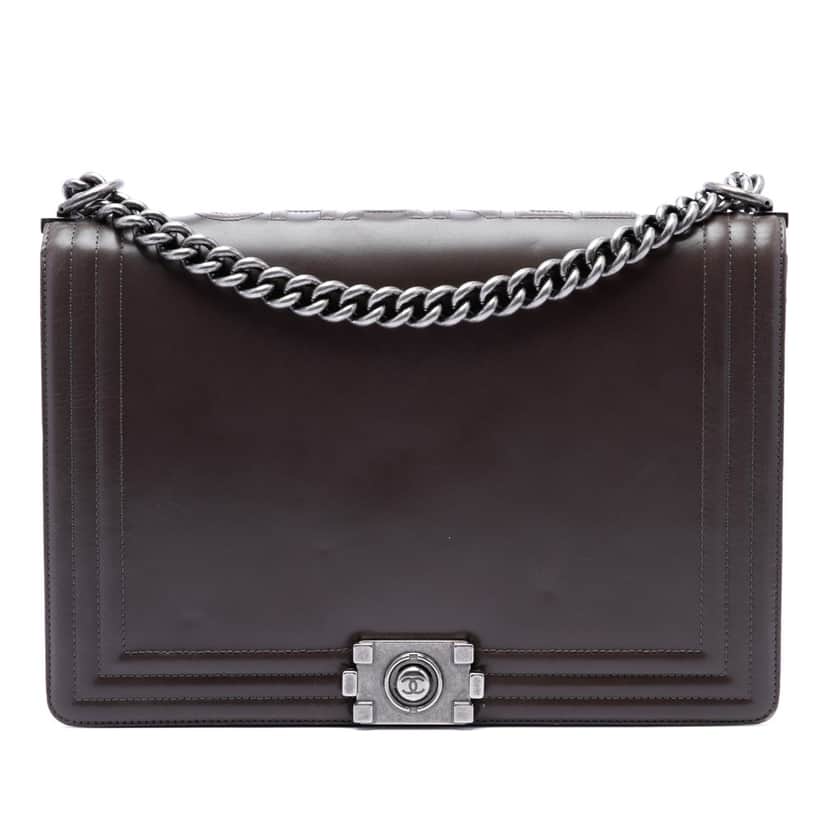 Chanel Large Glazed Calfskin Boy Flap Brown Leather Very good condition - Front View