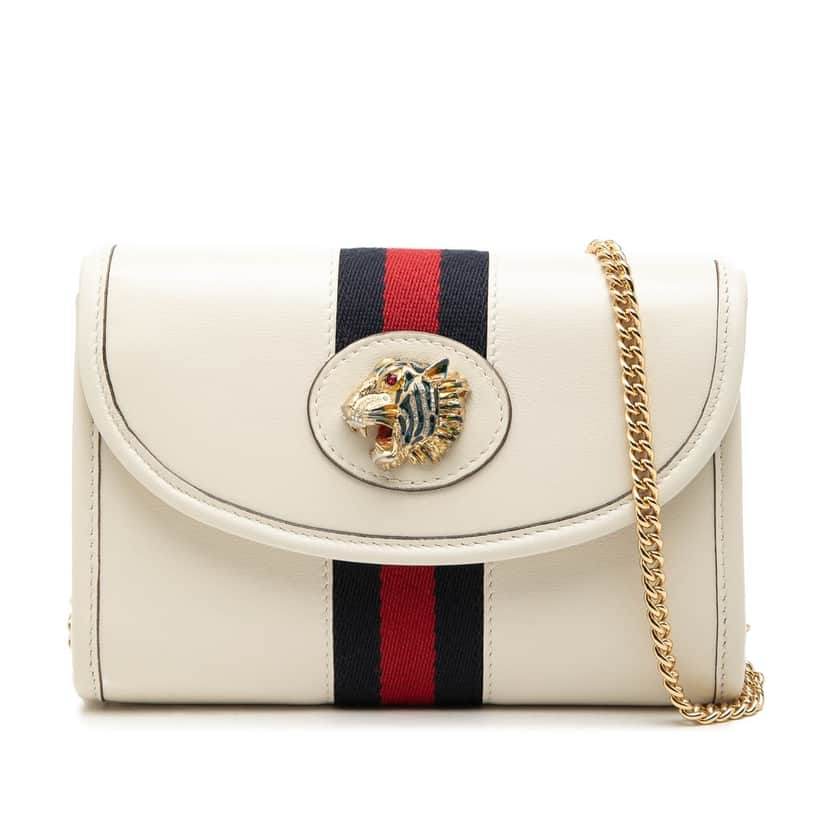 Gucci Mini Calfskin Rajah Web Chain Crossbody White Leather Very good condition - Front View
