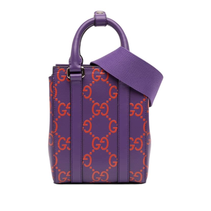 Gucci Mini GG Embossed Perforated Leather Tote Purple Leather Very good condition - Front View
