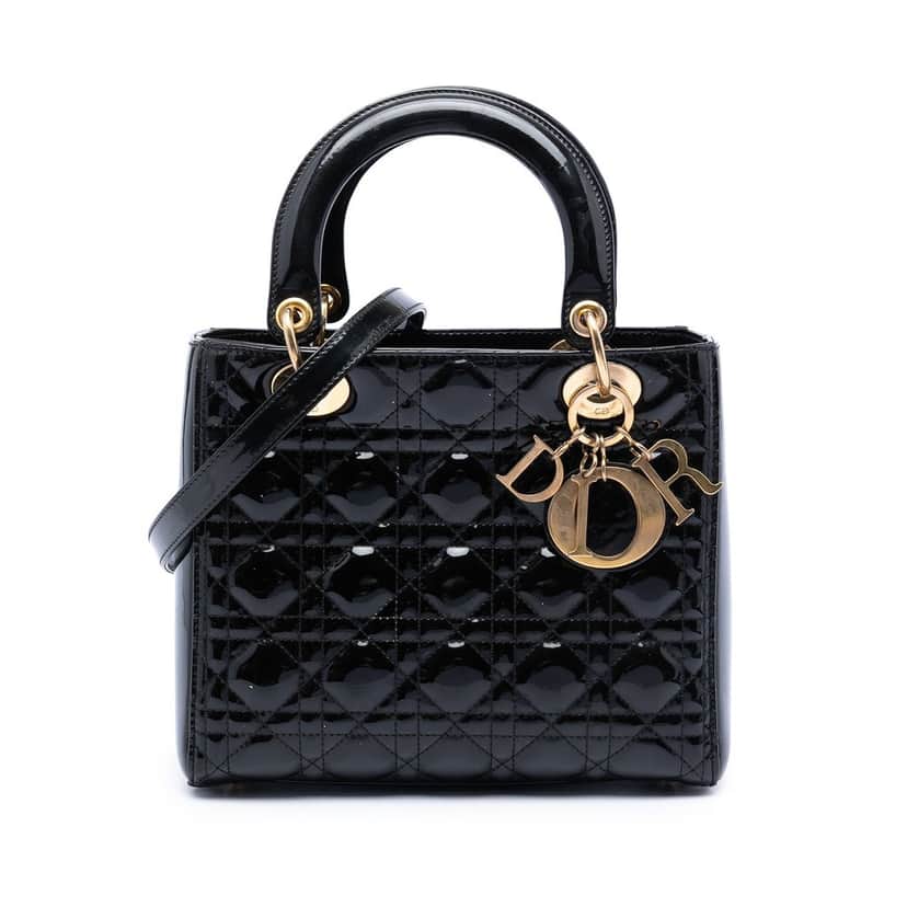 Dior Medium Patent Cannage Lady Dior Black Leather Very good condition - Front View