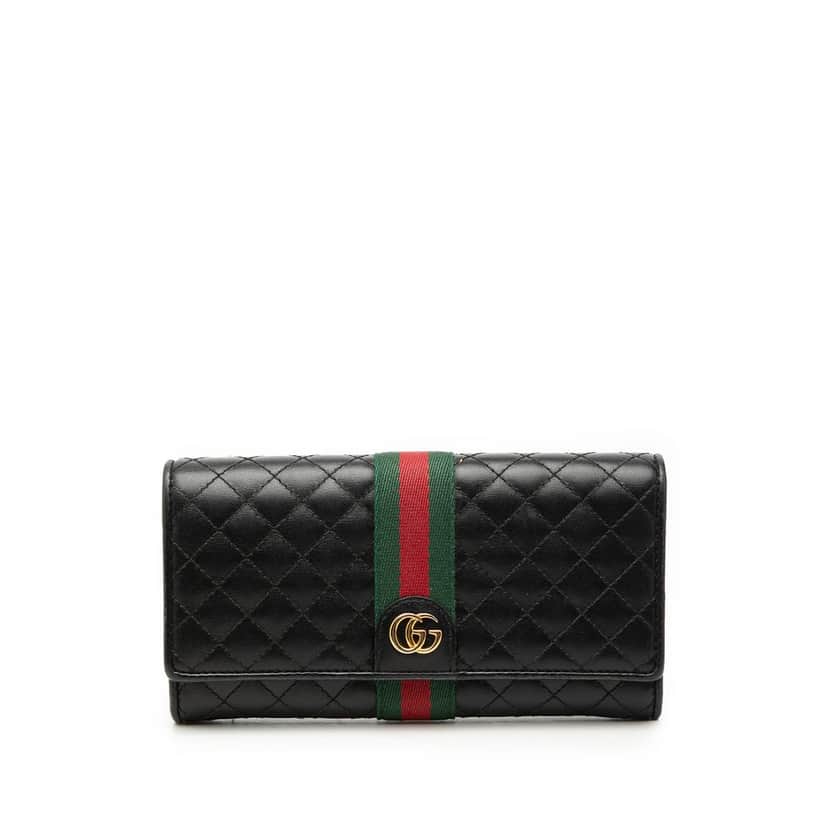 Gucci GG Marmont Web Quilted Leather Long Wallet Black Leather Very good condition - Front View