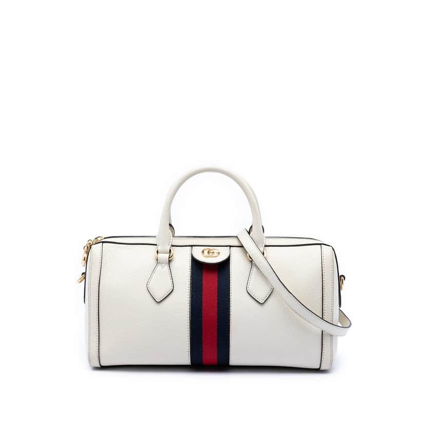 Gucci Medium Calfskin Web Ophidia Top Handle Bag Beige Leather Very good condition - Front View