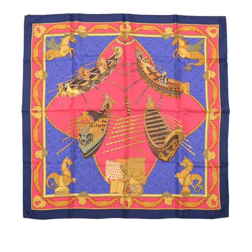 Hermès Les Bissone De Venise Silk Scarf 90 Red Very good condition - Front View
