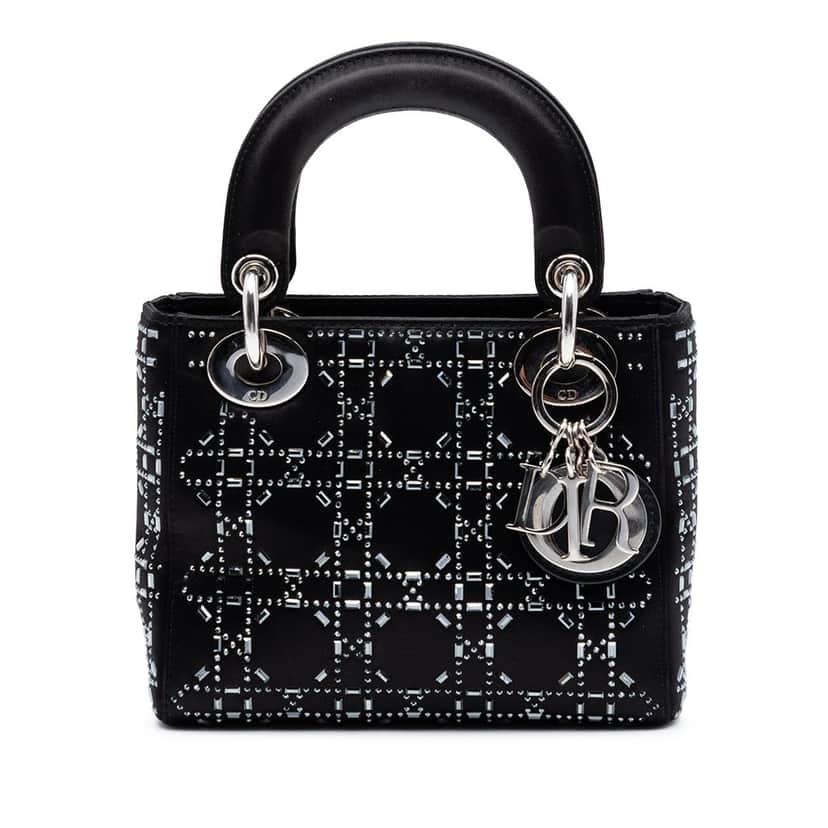 Dior Mini Satin Cannage Crystal Embellished Lady Dior Black Very good condition - Front View