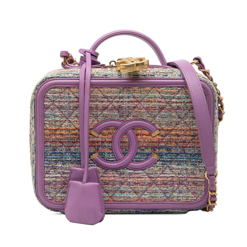 Chanel Medium Tweed CC Filigree Vanity Case Purple Very good condition - Front View