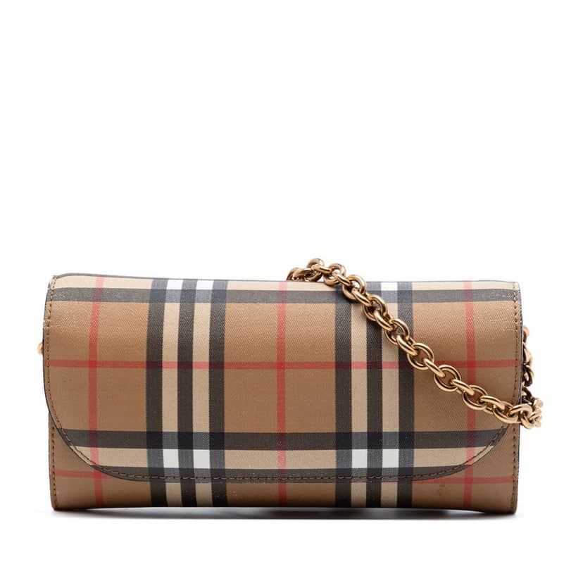 Burberry House Check Canvas Henley Wallet on Chain Beige Very good condition - Front View