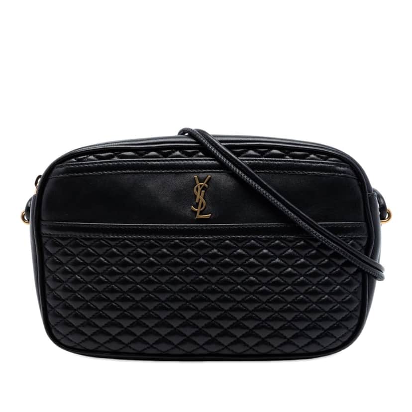 Saint Laurent Quilted Lambskin Victoire Camera Bag Black Leather Very good condition - Front View