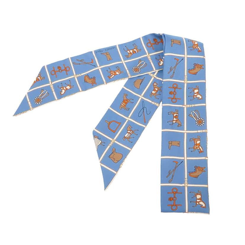 Hermès Couvertures Et Tenues De Jour Twilly Silk Scarf Blue Very good condition - Front View