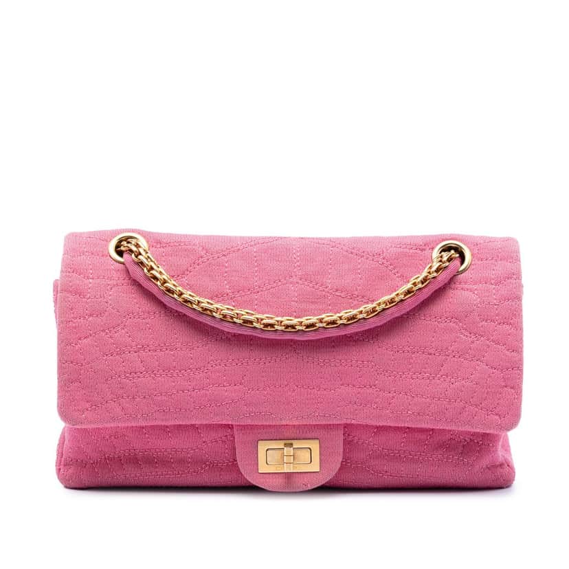 Chanel Croc Quilted Jersey Reissue 2.55 Double Flap 225 Pink Very good condition - Front View