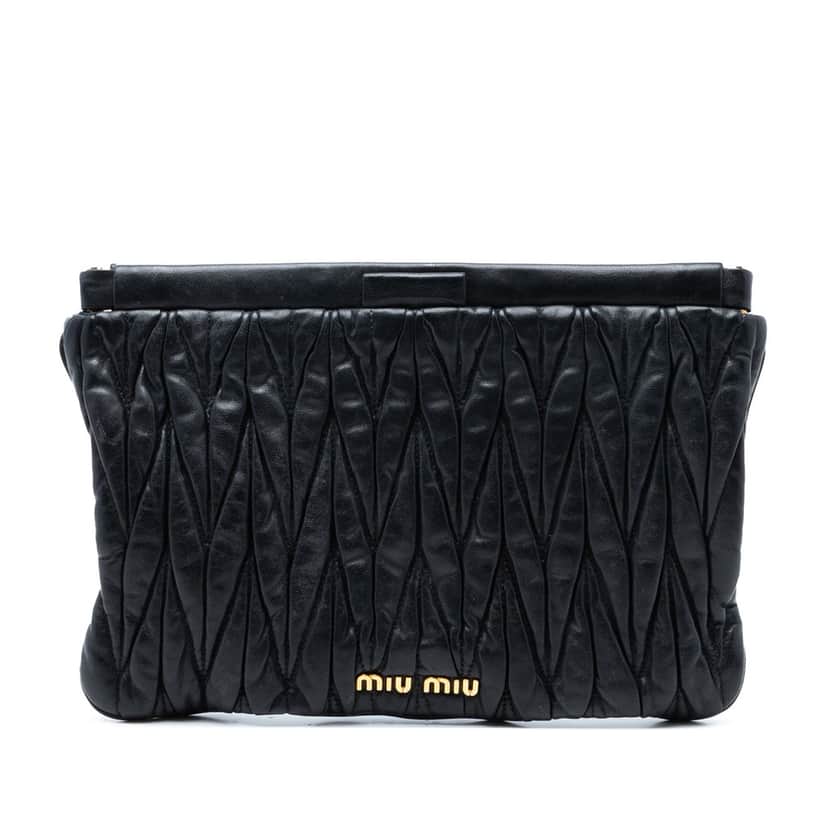 Miu Miu Matelasse Nappa Frame Clutch Black Leather Very good condition - Front View