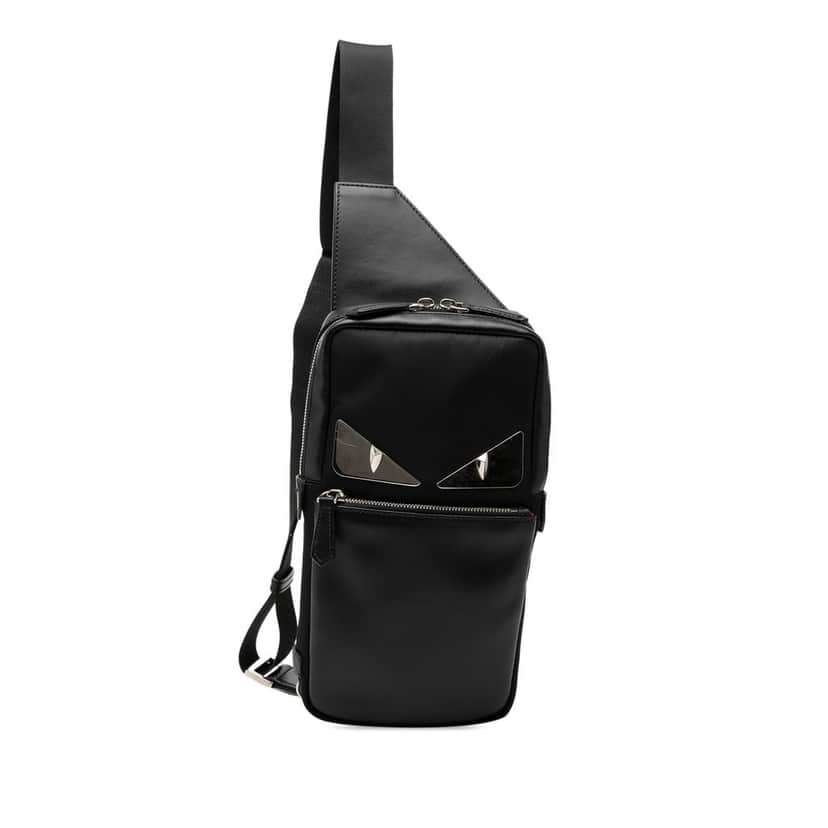 Fendi Leather and Nylon Monster Sling Bag Black Leather Very good condition - Front View