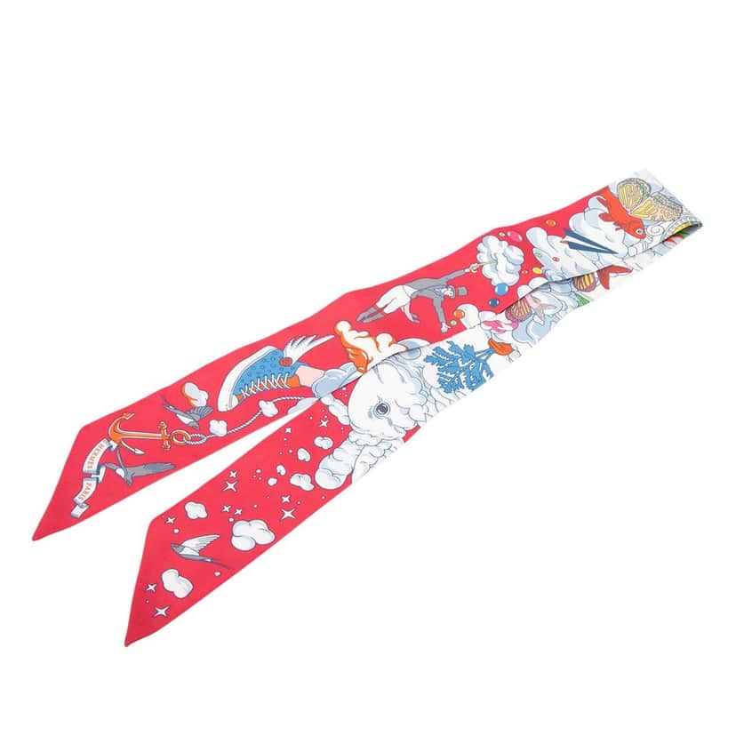 Hermès Sur Mon Nuage Silk Twilly Scarf Pink Very good condition - Front View