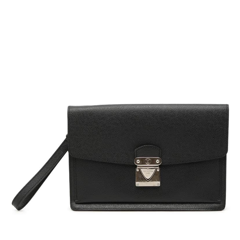 Louis Vuitton Taiga Belaia Clutch Black Leather Very good condition - Front View