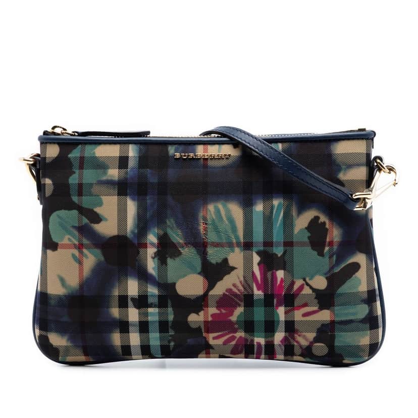 Burberry Haymarket Check Canvas Floral Print Peyton Crossbody Beige Very good condition - Front View