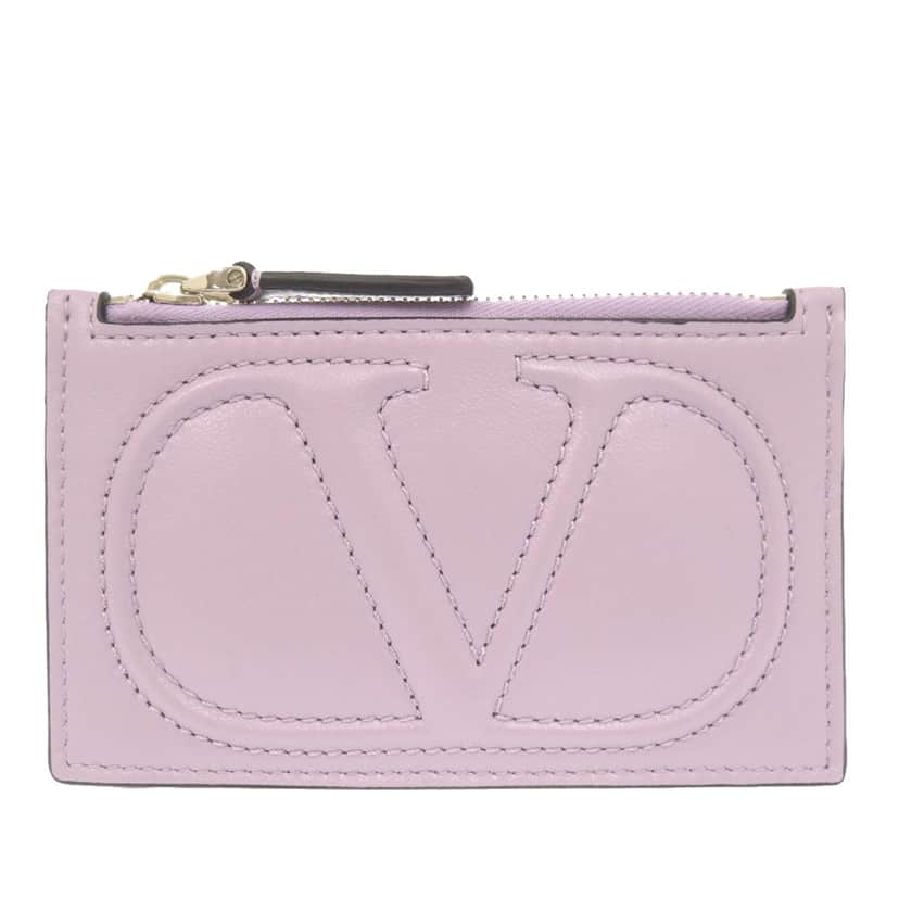 Valentino Leather VLogo Walk Zip Card Holder Purple Leather Very good condition - Front View